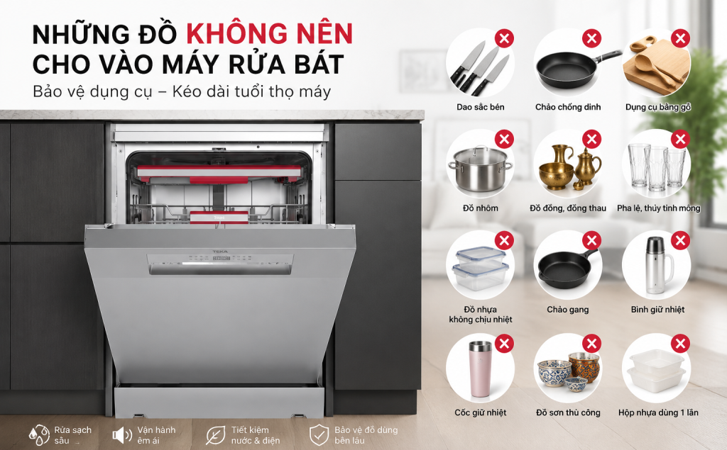 Những đồ không nên cho vào máy rửa bát